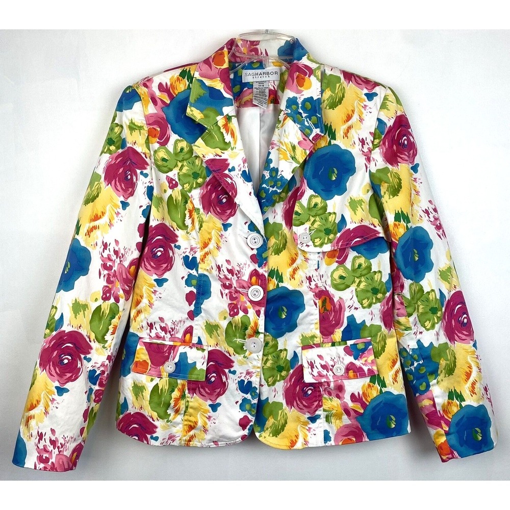 Statement Blazer Womans 8 Jacket Floral Art To Wear Stretch Colorful Maximalist